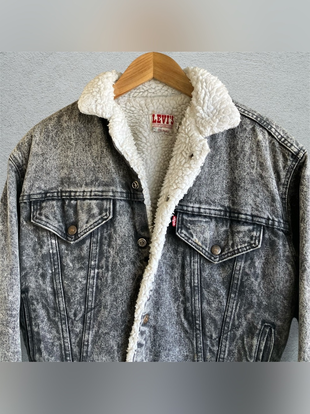 Vintage 80s Levi’s Sherpa Lined Denim Jacket Jean BLK Acid Wash USA S/M VTG Coat - Picture 2 of 10